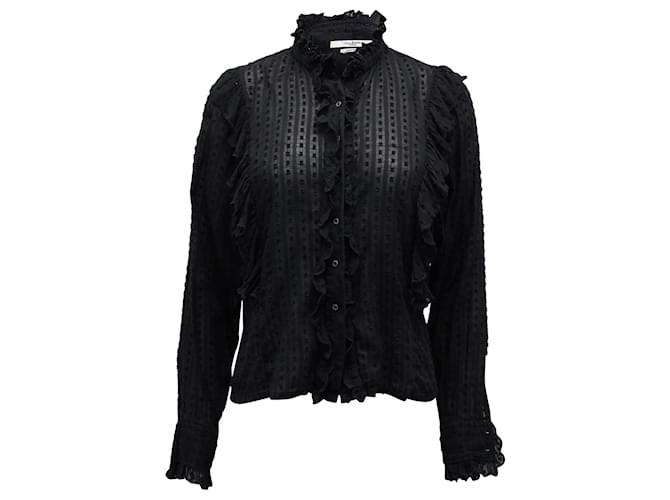 Isabel Marant Etoile Bluse mit Rüschendetail und Knopfleiste vorne aus schwarzer Baumwolle  ref.730491