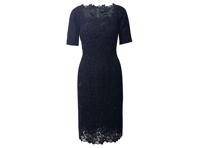 Dolce & Gabbana Spitzenkleid mit eckigem Ausschnitt aus schwarzer Viskose