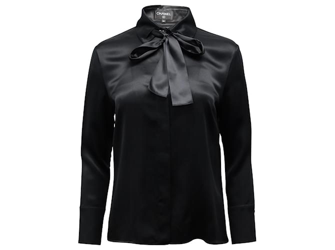 Chanel black silk blouse store large