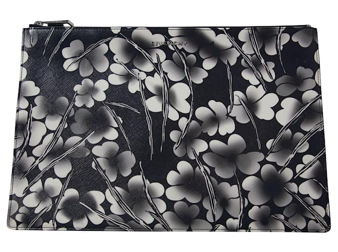 Givenchy Floral Print Zip Pouch Bag in Black Leather	  ref.730546