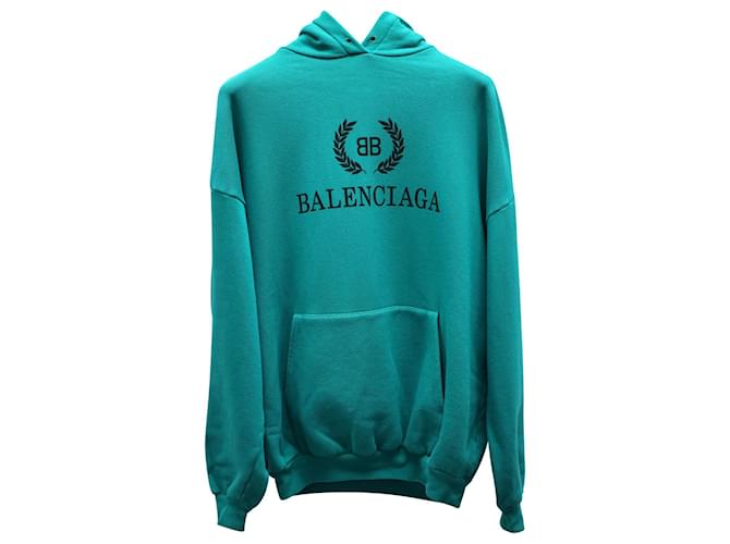 Felpa con cappuccio Balenciaga Logo Print in cotone verde  ref.730565