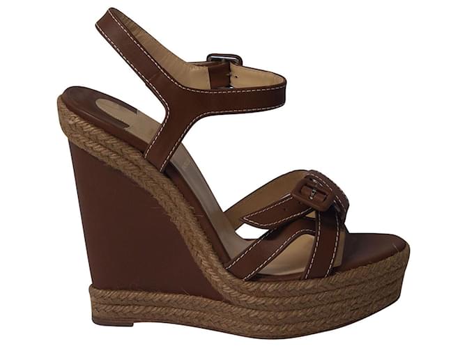 Christian Louboutin Zero Problem Espadrille Wedges in Brown Leather  ref.730568