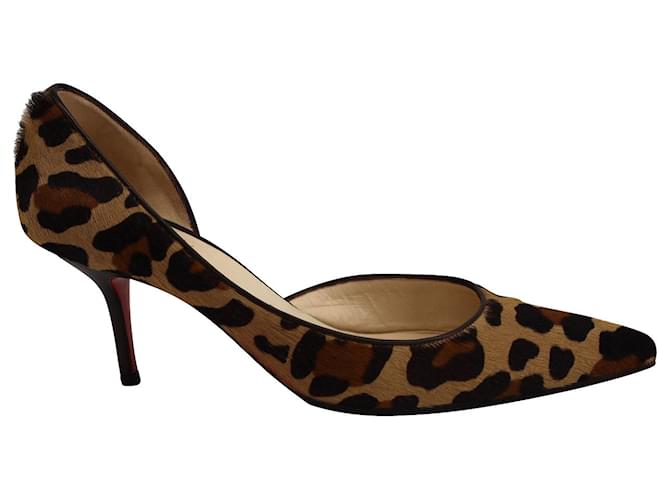 Christian Louboutin Iriza Sapato Half D'Orsay com estampa de leopardo em couro marrom  ref.730620