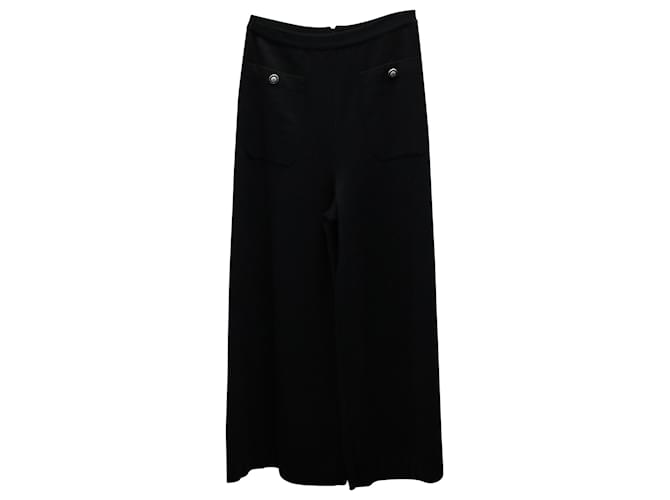 Chanel Hose mit weitem Bein aus schwarzem Baumwollstrick Baumwolle  ref.730636