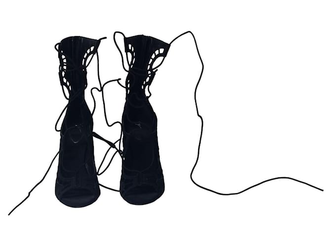 Tacones de gladiador con cordones Giuseppe Zanotti en ante negro Suecia  ref.730640