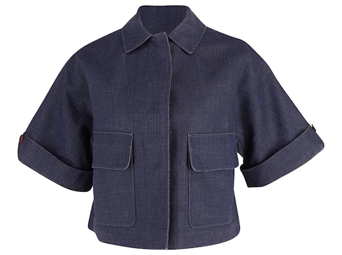 Burberry Cropped Jacket in Blue Viscose Cellulose fibre  ref.730658