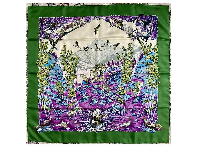 Praça sublime Hermès "Sichuan" Verde Roxo
