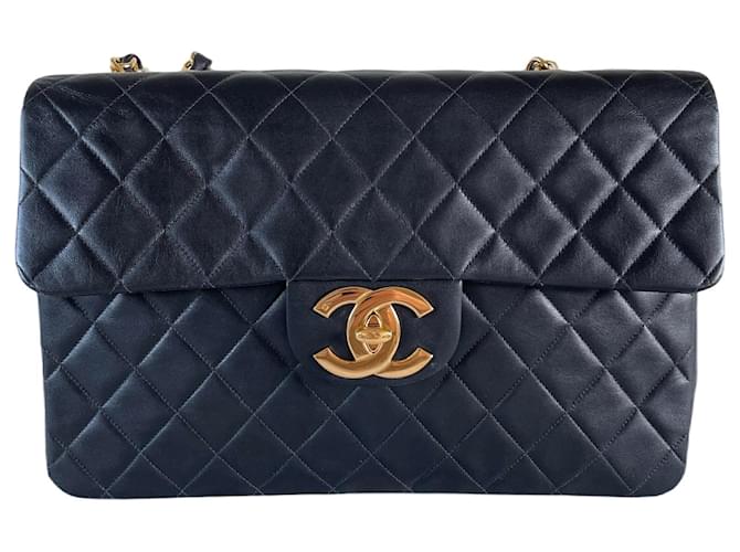 1997 Chanel Black Quilted Lambskin Vintage Jumbo XL Flap Bag at 1stDibs