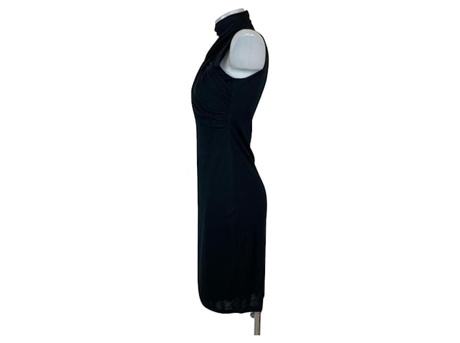 Autre Marque sleeveless black rayon and wool blend dress Zip closure neckline Silk Synthetic  ref.731127