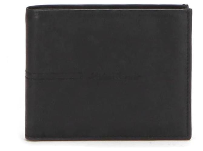 Salvatore Ferragamo Zweifach gefaltete kleine Geldbörse aus Leder Schwarz Kalbähnliches Kalb  ref.731183