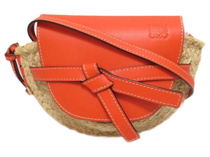 Loewe Raffia Mini Gate Umhängetasche Orange  ref.731184