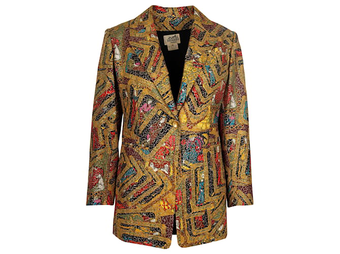 Jaqueta estampada de seda Hermès com bordado metálico  ref.731260