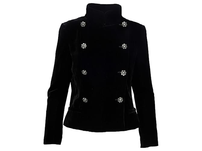 Jaqueta de veludo Chanel com botões de pedra Preto  ref.731261