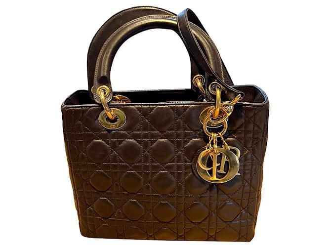 Christian Dior Lady Dior large Chocolate Leather  ref.731839