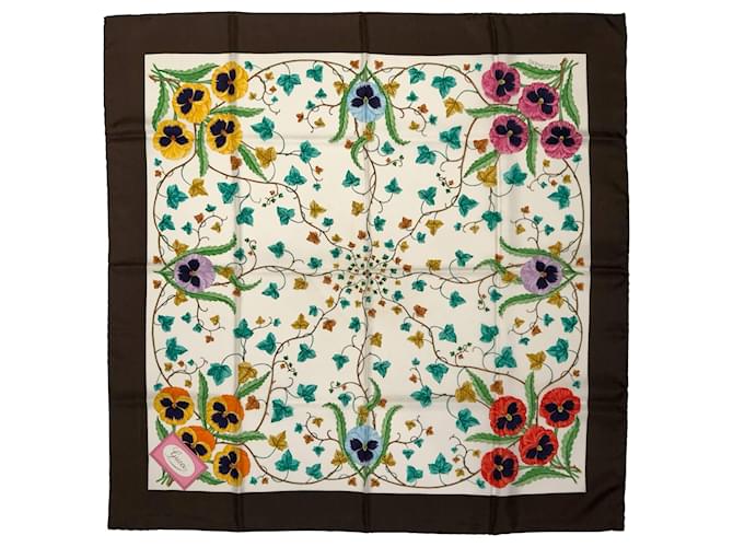 Gucci vintage scarf with ivy & border print on silk Multiple colors  ref.731904