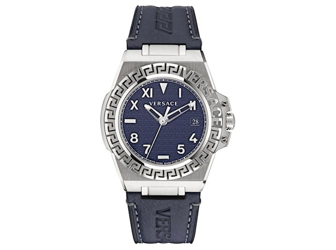 Versace Greca Reaction Leather Watch Silvery Metallic  ref.731905