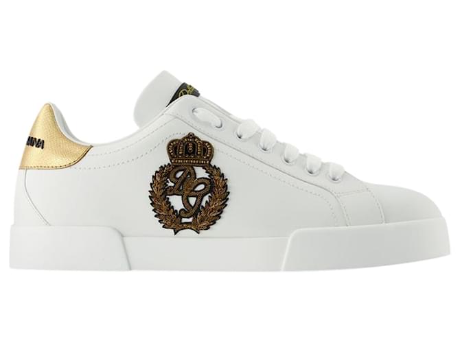 Portofino Sneakers - Dolce & Gabbana - White/Gold - Alligator Leather  ref.731962