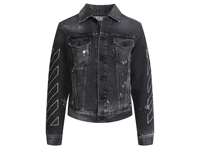 Off White Off-White Paint Splattered Denim Jacket Grey Cotton ref ...