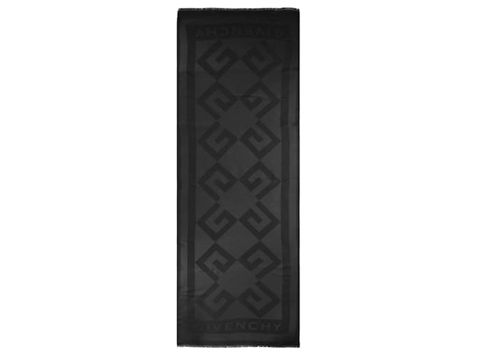 Écharpe en soie à franges et logo Givenchy Gris  ref.731991