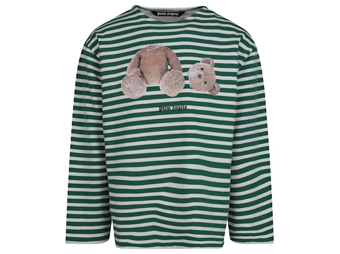 T-shirt a maniche lunghe con orso spezzato di Palm Angels Verde Cotone  ref.732058