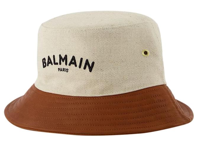 Chapeau Logo - Balmain - Pierre/Marron - Canva Toile  ref.732125