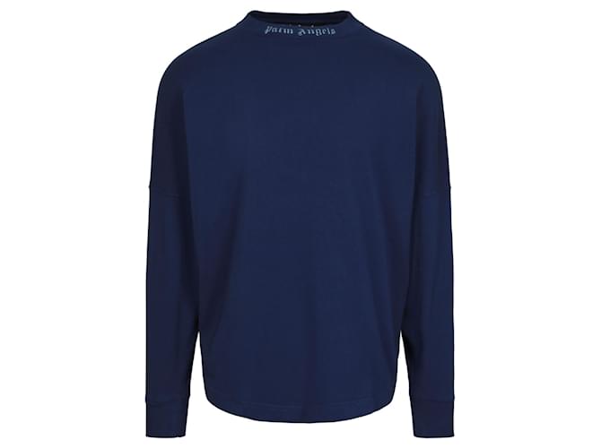 Palm Angels Langarm-Logo-T-Shirt Blau Baumwolle  ref.732179