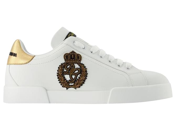 Portofino Sneakers - Dolce & Gabbana - White/Gold - Alligator Leather  ref.732264