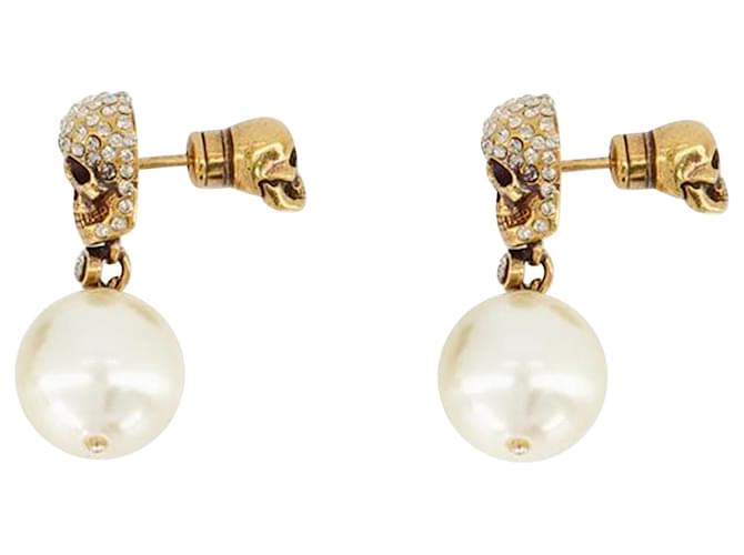 Pearl N Skull Earring - Alexander Mcqueen - Gold/Pearl - Metal Multiple colors  ref.732510