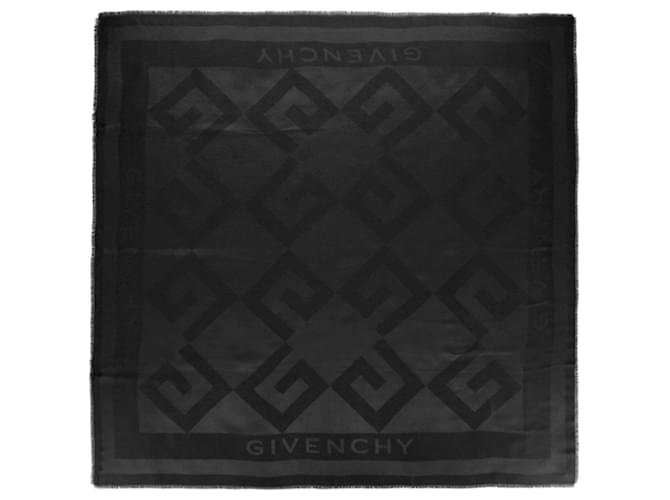 Lenço de seda com franjas com logo Givenchy Cinza  ref.732557