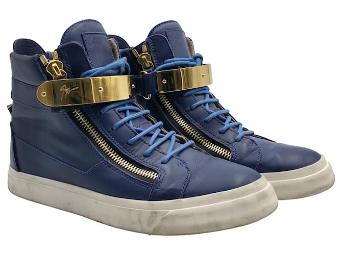 Giuseppe Zanotti Zanotti Tênis cano alto em couro azul  ref.732579