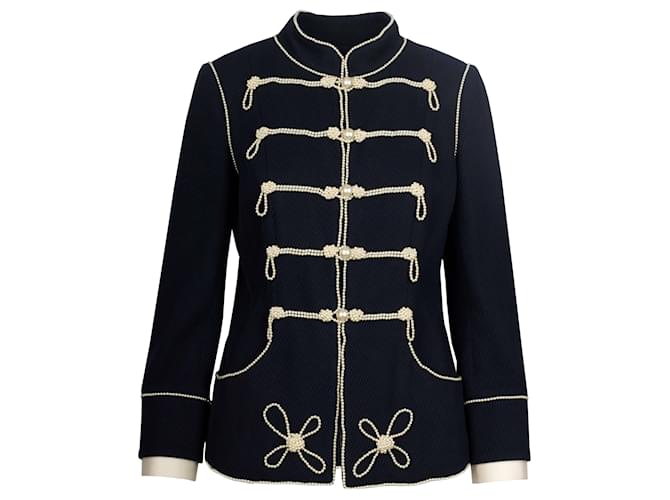 Chanel Navy Majorette Jacket with Pearls Cotton  ref.732916