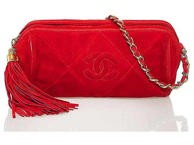 Chanel Umhängetasche aus gestepptem Wildleder mit Zylinderkette und Quaste Rot Schweden  ref.733136