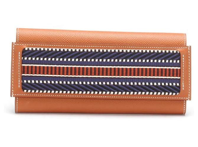 Hermès Cartera Larga de Cuero Hermes Passant en Excelente Estado Castaño  ref.733140