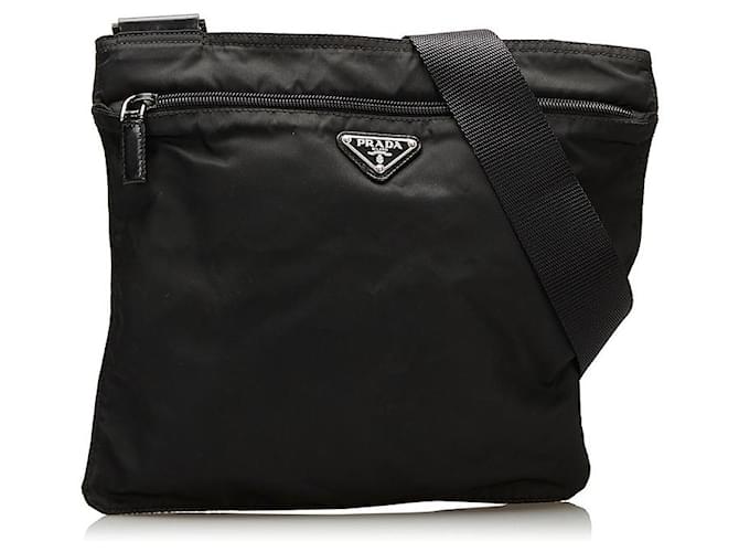 Prada Tessuto Flat Messenger Bag Black Cloth ref.733588 - Joli Closet