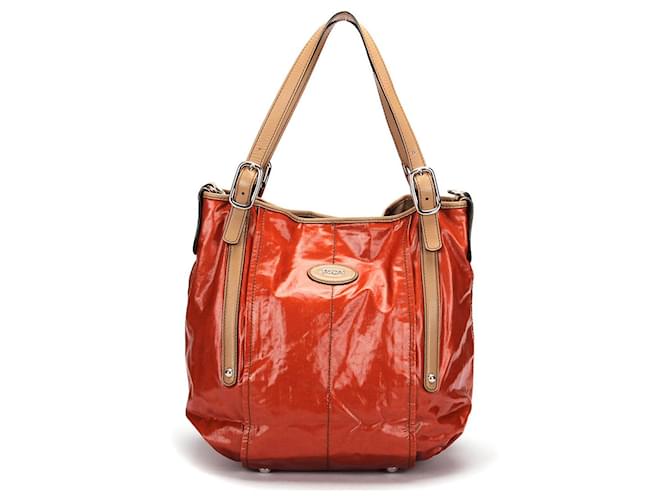 Tod's Coated Canvas Tote Bag Canvas Tote Bag AO25 in Great Condition Orange Cloth  ref.733256