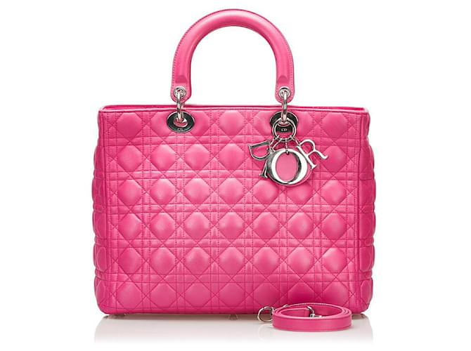 Large Cannage Lady Dior Pink Leather Pony-style calfskin  ref.733299