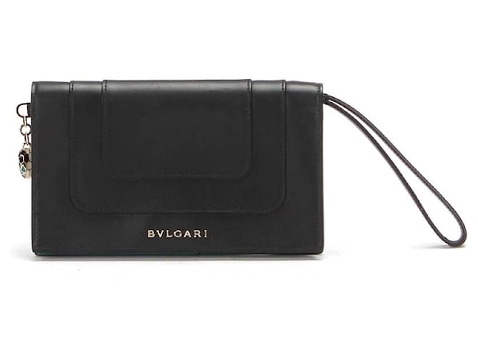 Bulgari Bvlgari Serpenti Forever Leather Wristlet  Leather Long Wallet in Good condition Black  ref.733303