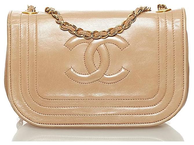 Chanel Vintage TImeless CC Flap Bag Beige Leather Lambskin  ref.733321