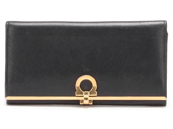 Salvatore Ferragamo Gancini Icona Continental Geldbörse Schwarz Leder Kalbähnliches Kalb  ref.733326