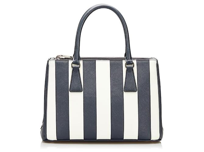Prada Saffiano Galleria Striped Handbag 1BA863 Blue Leather Pony-style calfskin  ref.733394