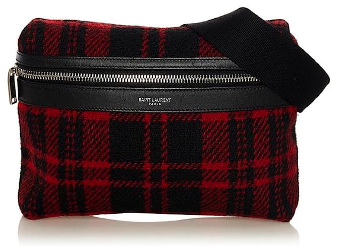 Yves Saint Laurent Plaid Wool Belt Bag Red Cloth  ref.733549