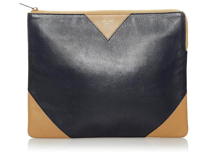 Céline Leather Clutch Bag Black Pony-style calfskin  ref.733598