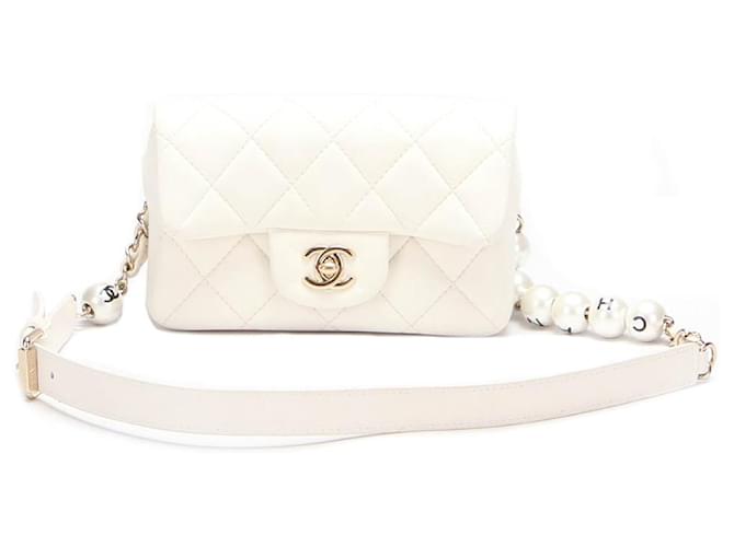 Chanel Mini bolsa de cintura acolchoada de pele de cordeiro My Precious Branco Couro Bezerro-como bezerro  ref.733606