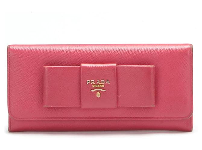 Prada Saffiano Bow Continental Wallet Pink Pony-style calfskin  ref.733742
