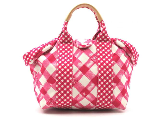 Chanel CC Gingham Check Tote Bag A49918 Pink Cloth  ref.733804