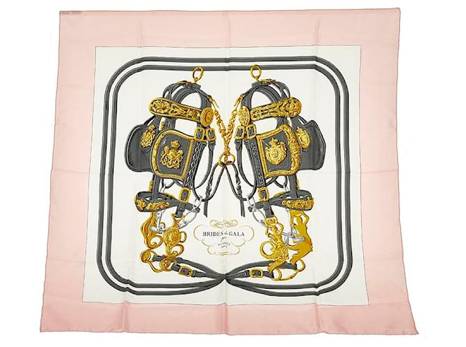 Hermès Bräute De Gala Seidenschal Pink Leinwand  ref.733845