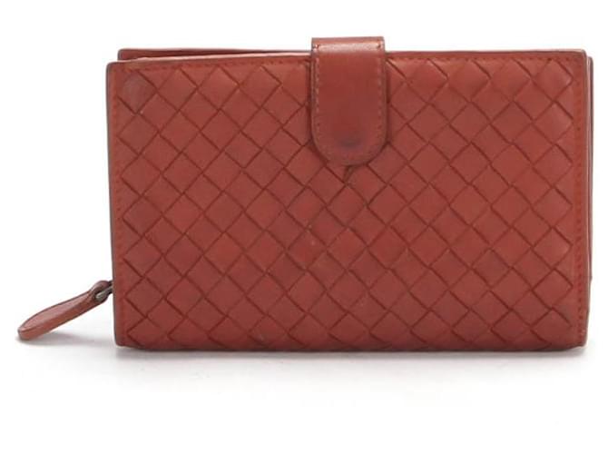 Bottega Veneta Intrecciato Leather Compact Wallet Red Pony-style calfskin  ref.733880