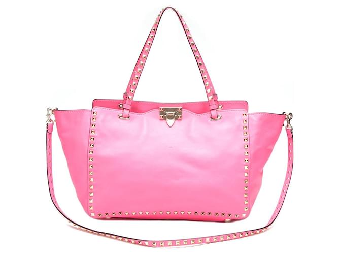 Valentino Rockstud Leather Tote Bag Pink Pony-style calfskin  ref.733885