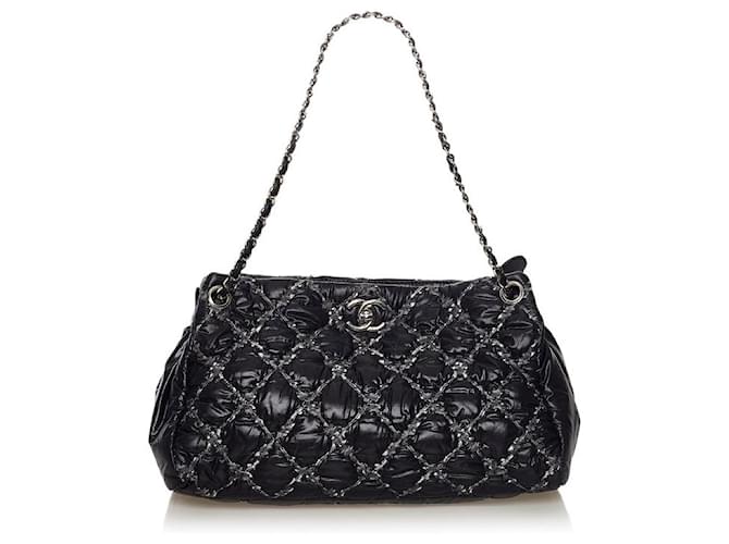 Chanel Tweed On Stitch Tote Bag Black Cloth  ref.734034