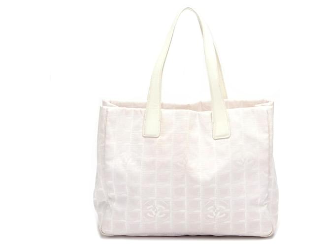 Chanel Nuova borsa tote della linea da viaggio Bianco Tela  ref.734097